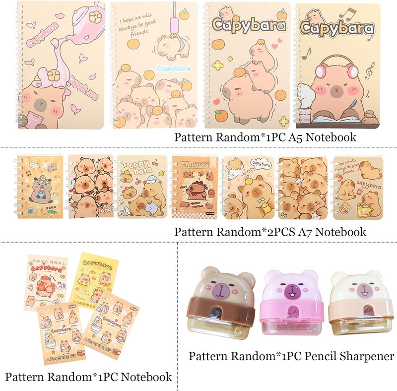 Lebaley Capybara Gifts - 27PCS Capybara Pencil Case，Capybara Stationery Set，Cute Back to School School Supplies，Pencil Bag include Gel Pens Pencil Sticky Notes Pins Notebook Card Holder Key Chain - Image 2